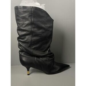 Arezzo Boots Womens Size 10 Black Leather Western Bota Salto Medio Mid Calf